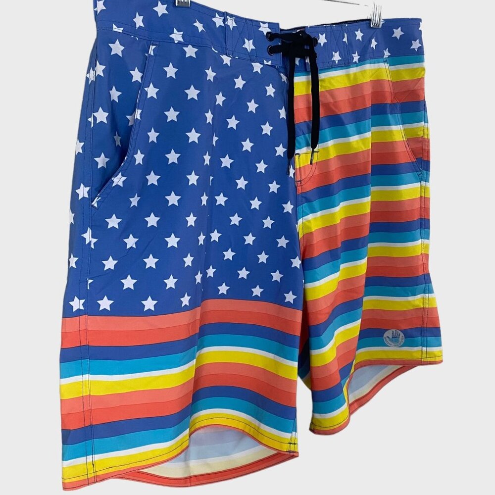 Body Glove La Concha USA Board Shorts Blue Men's Size 36 American Flag Print - Picture 2 of 10